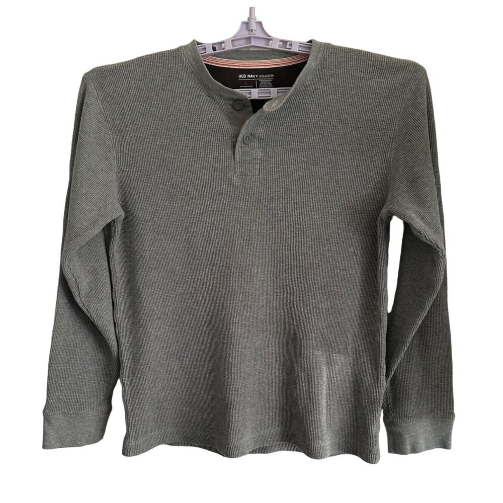 Old Navy Men's Gray Long Sleeve 2 Button Thermal Henley SZ Large